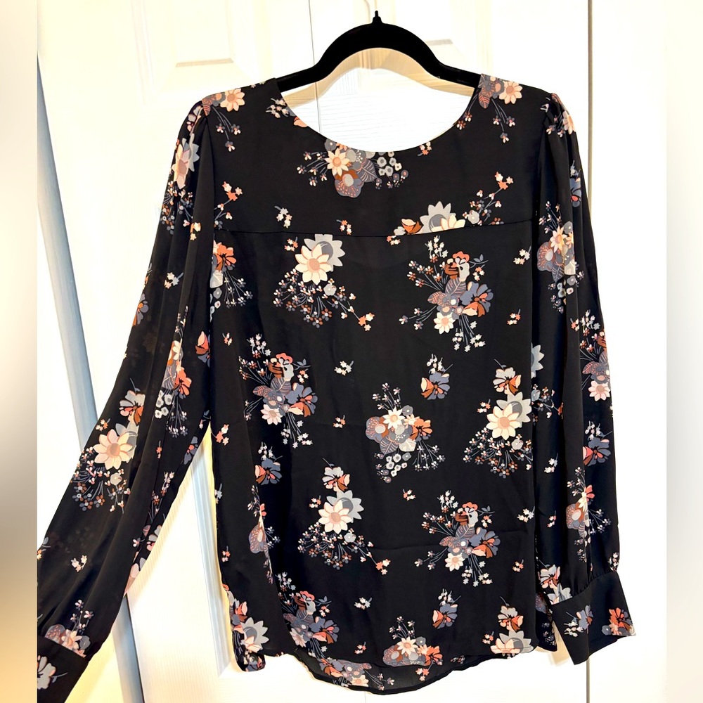 Black Floral Top with Button detail from LOFT